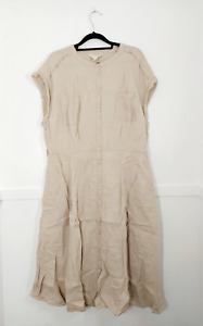 MONSOON - Size 18 100% Linen Beige Sleeveless Dress Summer Holiday Safari Button