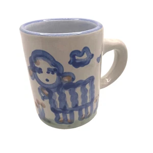 MA Hadley Pottery Signed Hand Painted Blue Sheep "The End" Coffee Mug 4" Vintage - Picture 1 of 6