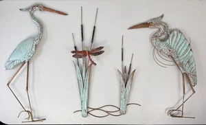 Ron Bertocchi Signed 3 Pc. Metal Wall Art Sculpture Herons CatTails Copper Brass - Picture 1 of 18