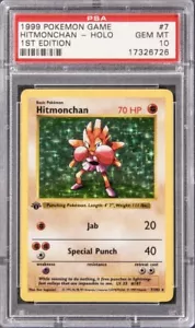 1999 POKEMON BASE SET SHADOWLESS 1ST EDITION HOLO HITMONCHAN #7 PSA 10 GEM MINT - Picture 1 of 2