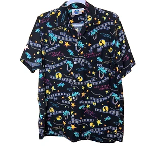 Camisa hawaiana abotonada Universal Studios vintage de los 90 para hombre con estampado total talla S - Imagen 1 de 8