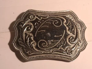 mens belt buckle vintage Very Good  Sliver Tone Western Design  - Picture 1 of 4