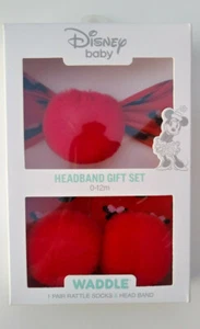 Disney Minnie Mouse Baby Gift Set Headband & Rattle Socks Red Blk Baby Girl NWT. - Picture 1 of 4