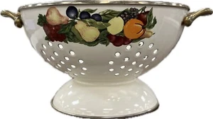 Vintage Regency Club Enamel Pedestal Colander Strainer with Fruit Design - Picture 1 of 7