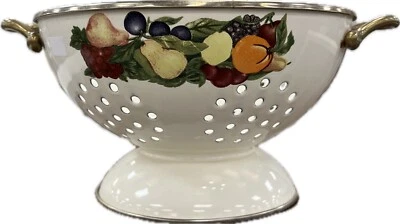 Vintage Regency Club Enamel Pedestal Colander Strainer with Fruit Design - Image 1 of 4