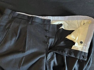 BESPOKE Sartoria M Formosa Gray Trouser Pants Button Fly 2 Pleat High Waist42in* - Picture 1 of 9