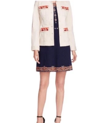 Chaqueta utilitaria bordada Tory Burch Berkeley talla M Sgt marfil pimienta Foto 1 de 4