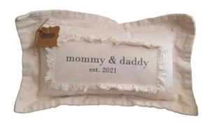 New Mud Pie Mommy/Daddy EST 2021 Pillow, 1 Count Tan/Gray Letters 9" x 14" - Picture 1 of 10