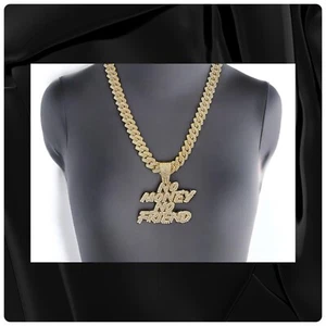"Collar Hip Hop Cadena Circonita Cúbica Helada 26"" SIN DINERO SIN AMIGOS" - Imagen 1 de 12