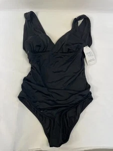 Time And Tru Swimsuit Women's Black Silhouette Slimming Plunge V Neck Size L - Picture 1 of 6