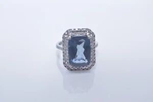 Designer 14k White Gold London Blue Topaz & Diamond Ring - Picture 1 of 9