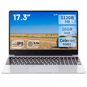17.3'' IPS Laptop Intel N5095 RAM-16GB SSD-512GB Windows 10 HD+ Notebook PC - Picture 1 of 6