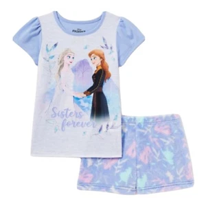Disney Frozen Girls Pajamas 8 Blue 2 Piece Set Top And Shorts Colorful Graphics - Picture 1 of 12