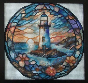 Leuchtturm, Diamantkunst, fertig, versiegelt und gerahmt 10x10 - Bild 1 von 1