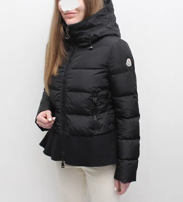 Women's MONCLER Nesea Quilted Down Puffer Jacket Coat Black Full Zip 2 ~S - Image 1 of 4