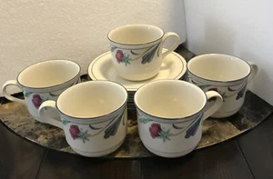 5 juegos de amapolas Lenox Chinastone en tazas y platillos azules 10 piezas - Imagen 1 de 11