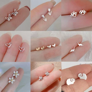925 Silver Butterfly Flower Heart Small Stud Earrings Women Jewelry Cute Gift UK - Picture 1 of 76