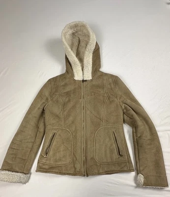 Chaqueta con capucha de gamuza de oveja sintética Faded Glory para mujer forrada de sherpa talla M 8/10 Foto 1 de 4
