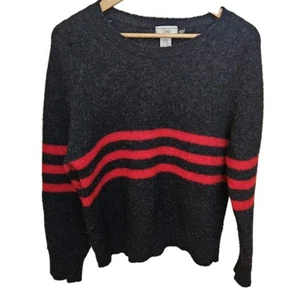 Vintage GAP Herren Medium 100% Shetland Wolle gestreift Strick Pullover grau rot - Bild 1 von 6