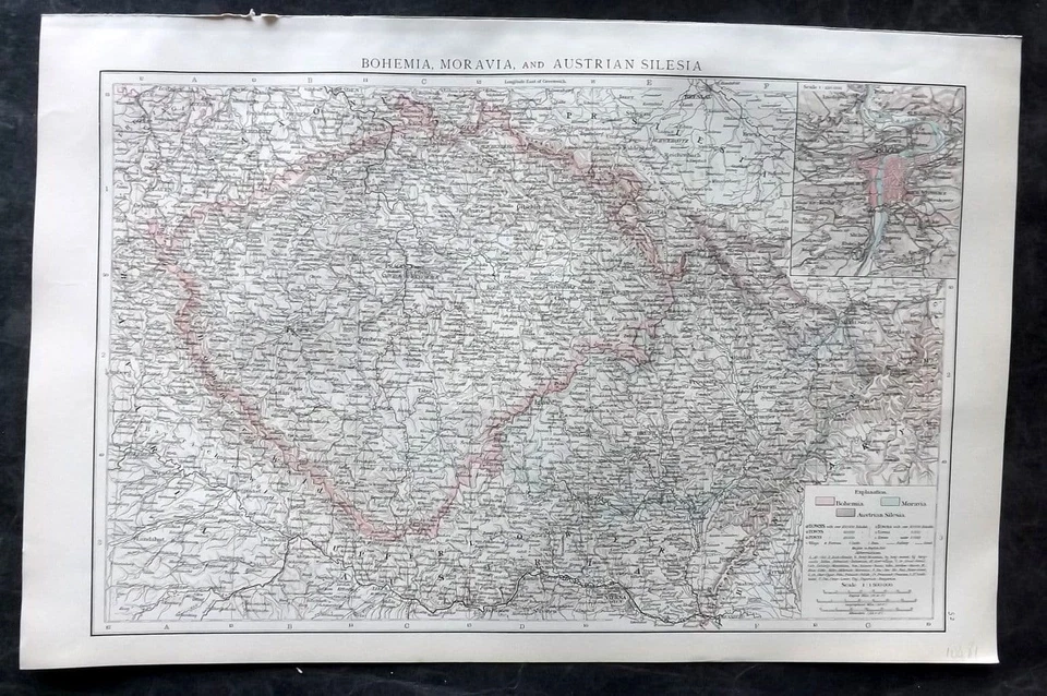 Times Atlas 1895 Antique Map. Bohemia, Moravia, and Austria Silesia - Image 1 of 1