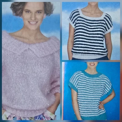 1980s Cotton Boucle Wavy Stripe Square Neck Vest Womens Weekly Knitting Pattern - image 1 of 2