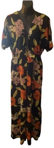 Urban Outfitters Jumpsuit mit weitem Bein Gr. S schwarz mehrfarbig Mohnblumenmuster - Bild 1 von 6