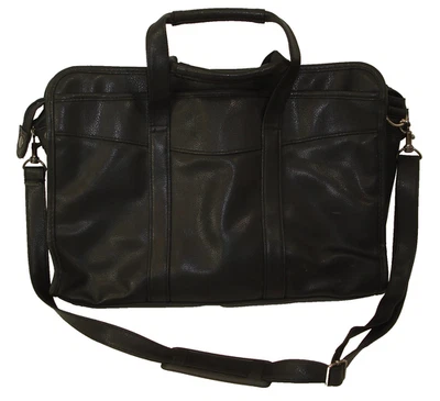 Vinyl Business Laptop Bag Heritage Industries Black 1 Zippered Pocket 2 Open - Image 1 of 3