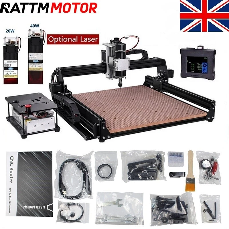 RATTM MOTOR 【UK】3 Axis 4540 CNC Router GRBL Control Laser Engraving Machine +500W DC Spindle