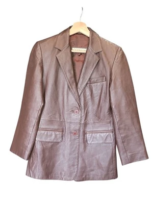 Blazer de cuero marrón excelente para mujer talla L Foto 1 de 4