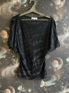 Anne Fontaine Paris France Gorgeous Black Pieces pattern Blouse size 2 Vintage - Picture 1 of 8