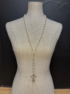 36” Sterling & Pearl Bead Rosary #4745 - Picture 1 of 6