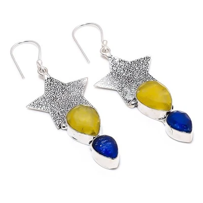 Blu Finto, Blu Giada 925 Argento Sterling Gioielli Orecchino - Immagine 1 di 4