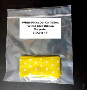 White Polka Dot On Yellow Wired Edge Ribbon - Polyester - 1-1/2" x 44" - Picture 1 of 5