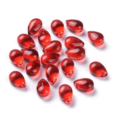200pcs Transparent Glass Beads Red Teardrop Shape DIY Bracelets Necklaces Making - Image 1 of 3
