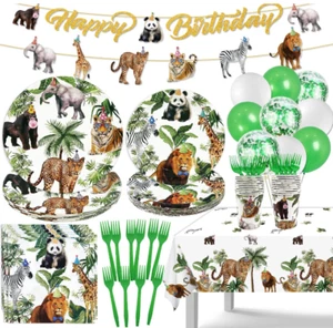 Jungle Theme Safari Birthday Party Decorations, Wild Animal Plates and Napkins f - Picture 1 of 12