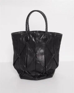 BOTTEGA VENETA Black Leather Snakeskin Origami Round Bucket Bag Purse Handbag - Picture 1 of 9