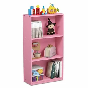 Solid Pink Wooden 3 Shelf Bookcase Storage Bookshelf Shelves Office Organizer - Picture 1 of 4