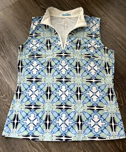 J. McLaughlin Catalina Tuch blau grün Geo Print 1/4 Zip Top Gr. M Preppy Luxus - Bild 1 von 6