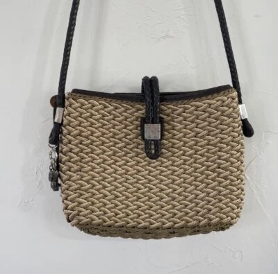 Vintage Brighton Handbag Basket Weave Shoulder Bag Brown Braided Handles Charms - Image 1 of 4