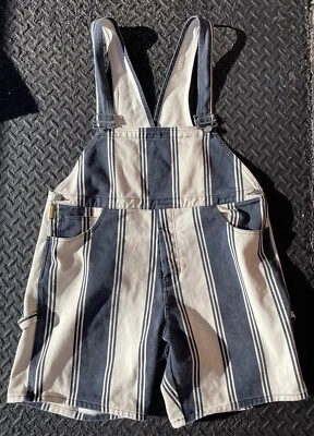 Camisa corta vintage Armani Jeans de lona a rayas monos con tirantes culottes XL Foto 1 de 4