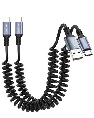 SNANSHI 1ft 2Pack Coiled USB C Cable - Compatible with iPhone... - Image 1 of 4