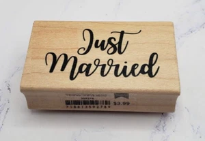 Just Married Elegant Script American Crafts Wood Mounted Rubber Stamp - Picture 1 of 7