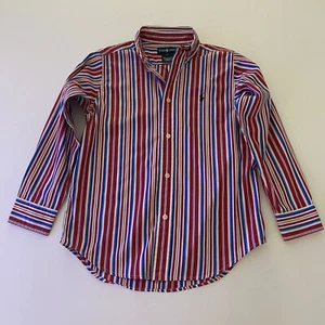 Polo Ralph Lauren Boys 7 Button Down Shirt Red White Blue Stripe Long Sleeve VTG - Picture 1 of 13