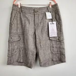 Cabi Shorts Womens 10 Brown Linen Beachcomber Bermuda Neutral Beach Coastal Chic - Picture 1 of 16