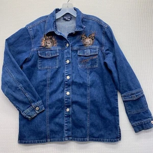Baccini Jacket Size M Women’s Blue Denim Button Up Long Sleeve with Prints - Picture 1 of 6