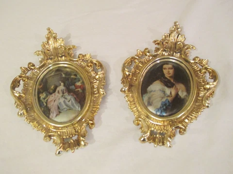 Vtg Empire Italy Wall Hanging Set 2 Framed Cloth Fabric Art Pictures Gold Romanc Cover