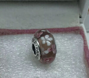 Pandora, " Pink & Brown Flowers  " Sterling Silver S925ale Murano  Charm , M25
