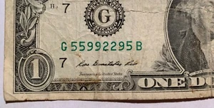 $1 Dollar Bill 2009 Circulated WORN Doubles Fancy Serial Number G 55 99 22 95 B - Picture 1 of 3
