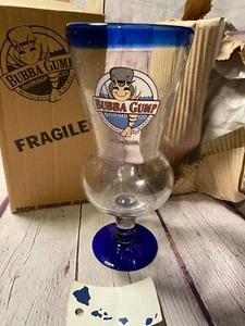 Bubba Gump Shrimp Bayou Hurricane Glass 9" Blue Rim Kona Hawaii + Island Sticker - Picture 1 of 10