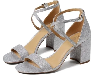 Michael Kors Sophie Flex Sandals Women's 6 Silver Ankle Strap Block Heel KHD2314 - Picture 1 of 10